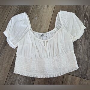 Hollister White Babydoll Smocked Blouse Crop Top